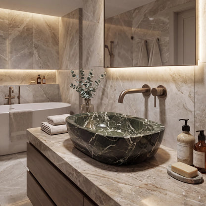 RMD-149 Round Green Marble Vessel Sink Basin