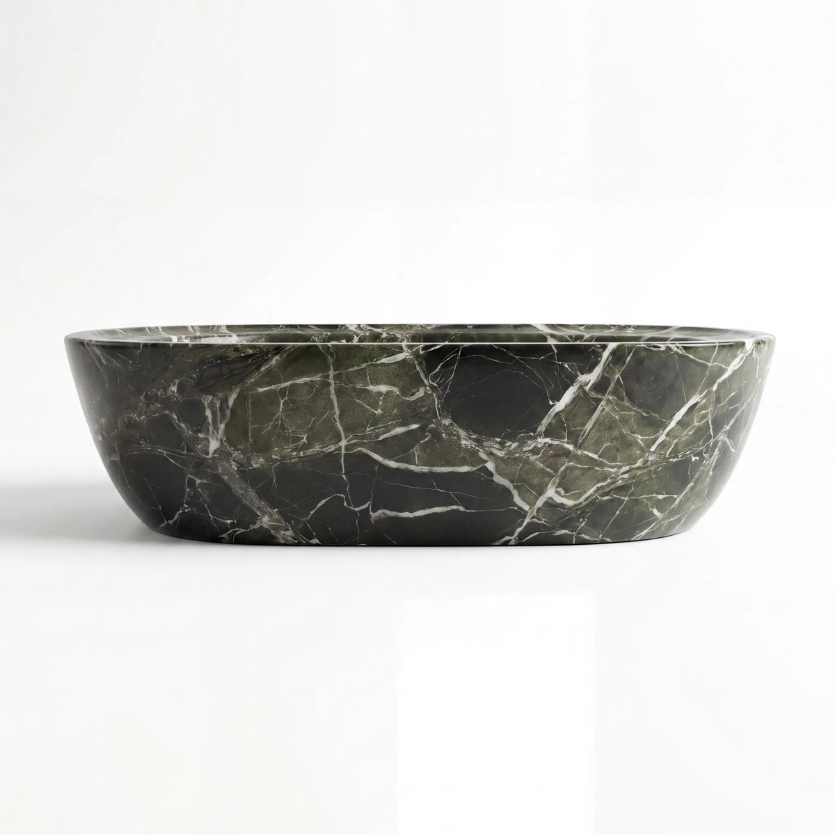 Front view of RMD-149 Verdanza round green marble vessel sink with polished finish