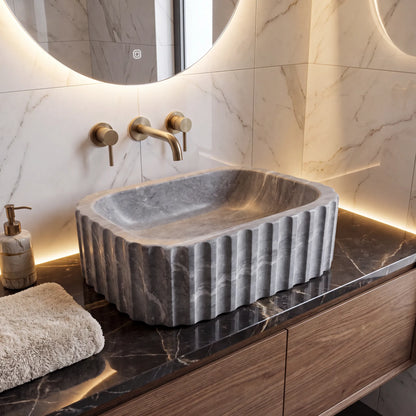 RMD-150  Round Grey marble Vessel Sink Basin