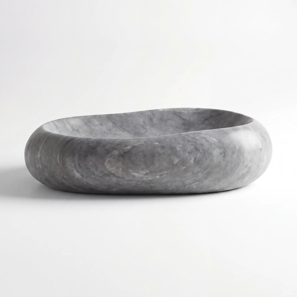 Front view of RMD-153 Grivessa round grey marble vessel sink with polished finish