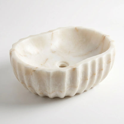 RMD-156 Round Cream and Bej Marble Vessel Sink Basin