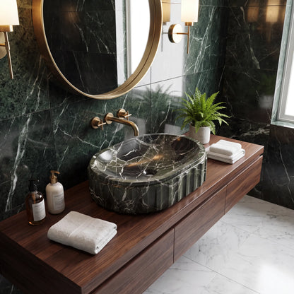 RMD-157 Oval Green Marble Vessel Sink Basin
