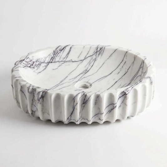 RMD-158 Lilavora square Lilac marble vessel sink with elegant natural veining