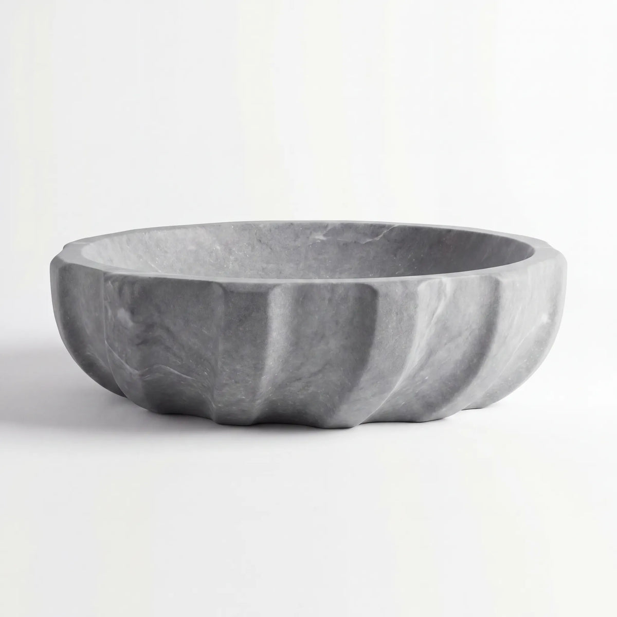 Front view of RMD-161 Grivelle round grey marble vessel sink with polished finish