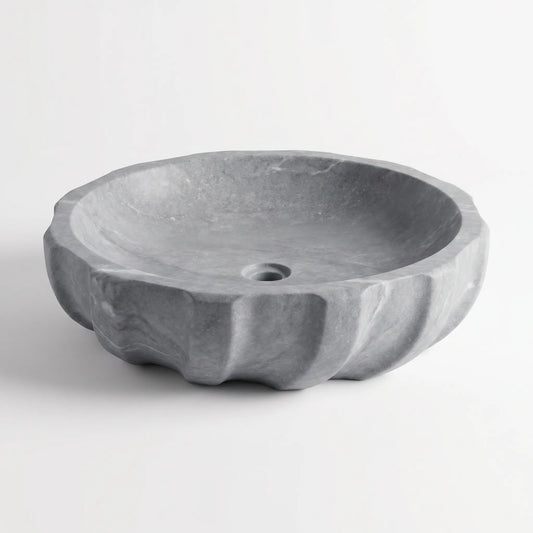 RMD-161 Grivelle round grey marble vessel sink with elegant natural veining