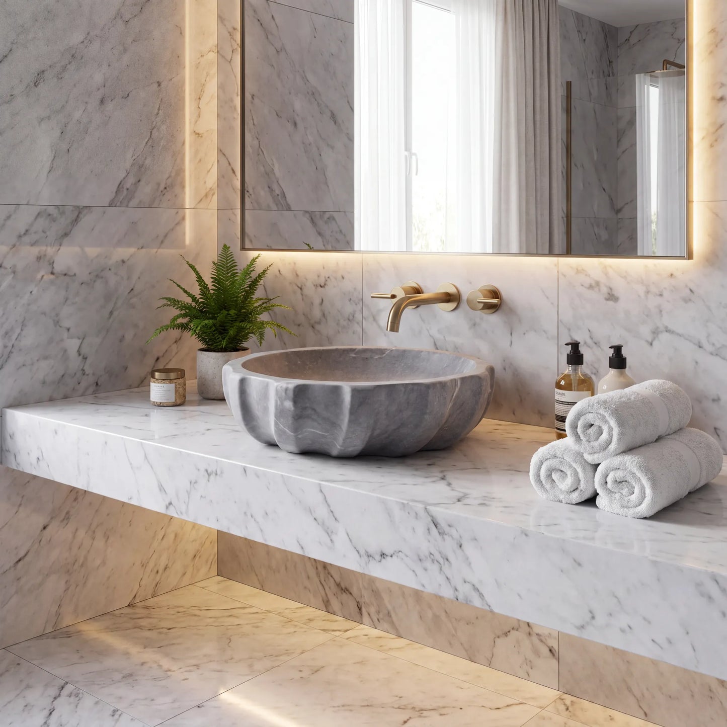RMD-161 Round Grey Marble Vessel Sink Basin