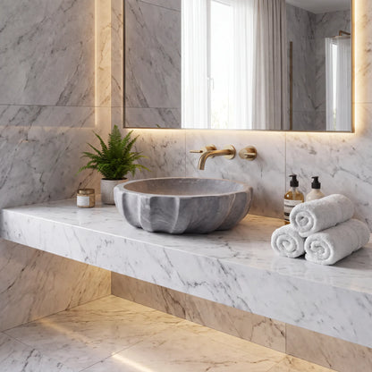 RMD-161 Round Grey Marble Vessel Sink Basin