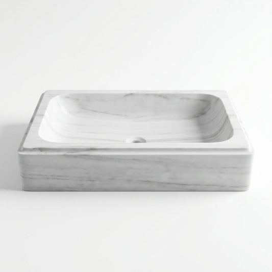 RMD-162 Carravelle round Carrara white marble vessel sink with elegant natural veining