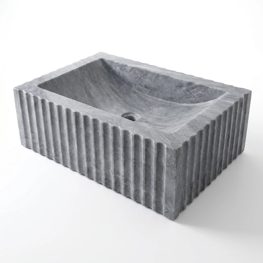 RMD-164 Grivana round grey marble vessel sink with distinctive natural veining
