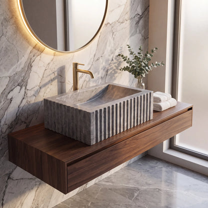 RMD-164 Round Grey Marble Vessel Sink Basin