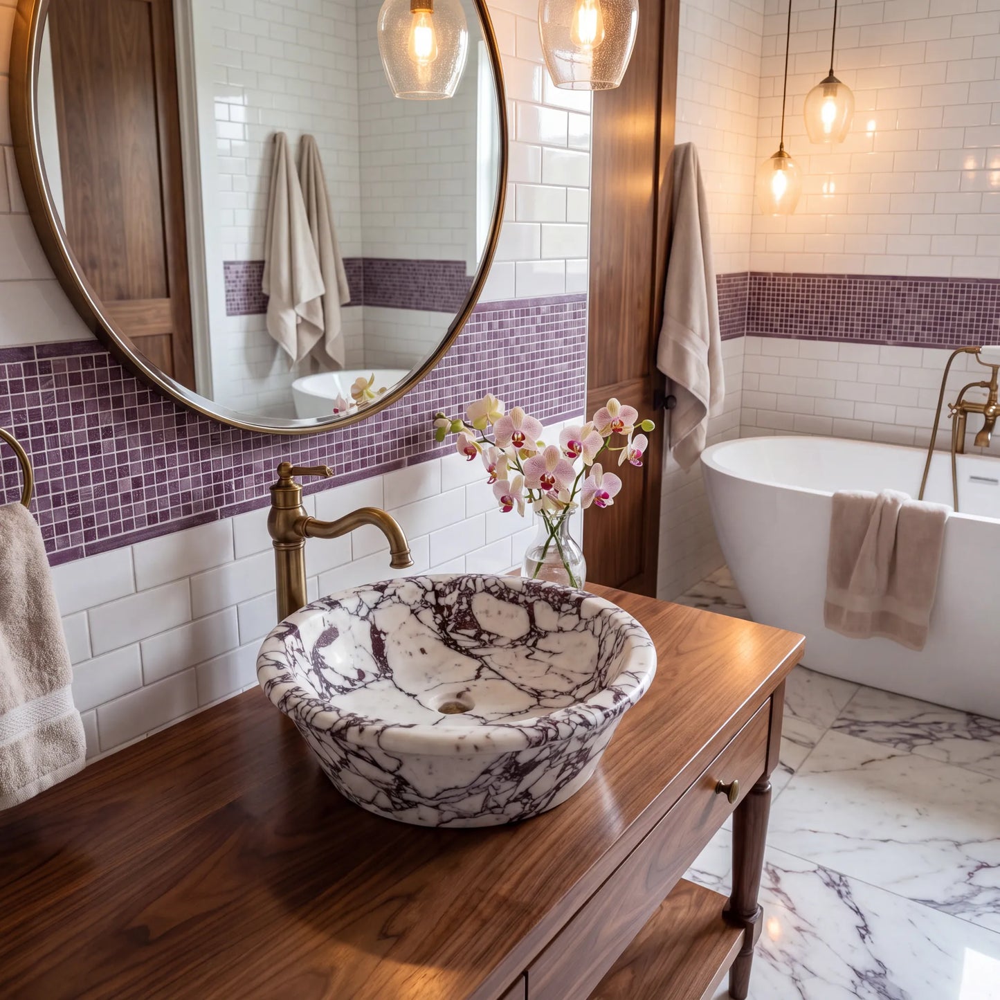 RMD-165  Round Calacatta viola Vessel Sink Basin