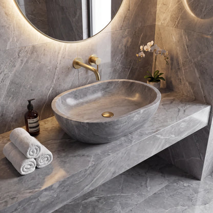 RMD-169  Round Grey marble Vessel Sink Basin