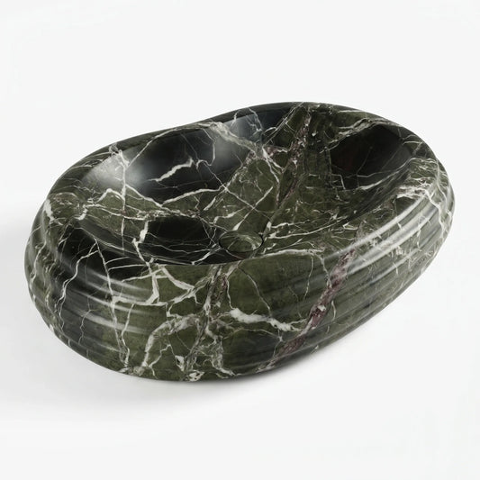 RMD-172 Verdemonte rectangular green marble vessel sink with rich natural veining