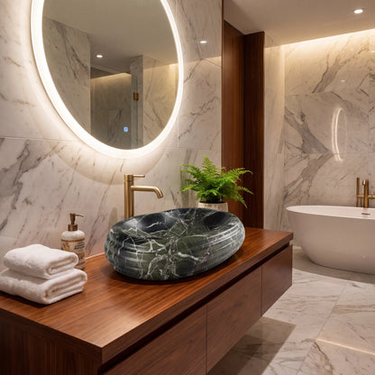 RMD-172 Rectangle Green Marble Vessel Sink Basin