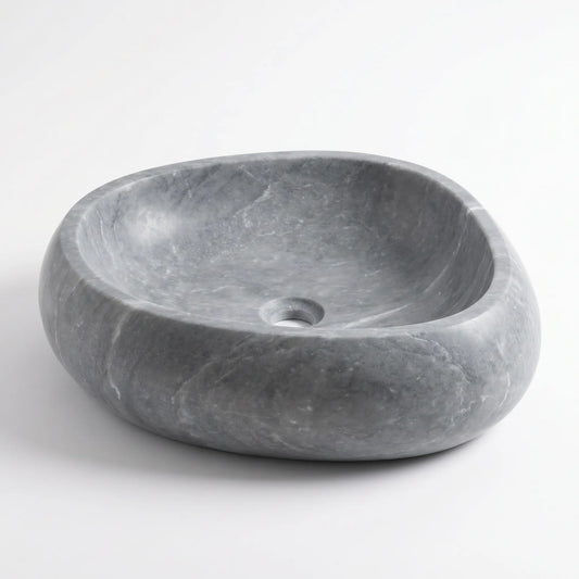 RMD-173 Grivora round grey marble vessel sink with elegant natural veining