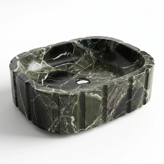 RMD-174 Verdienne oval green marble vessel sink with rich natural veining