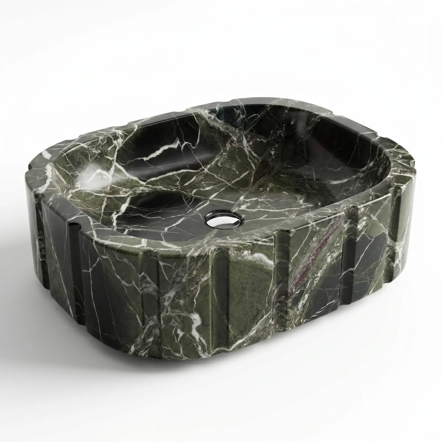 RMD-174 Oval Green Marble Vessel Sink Basin