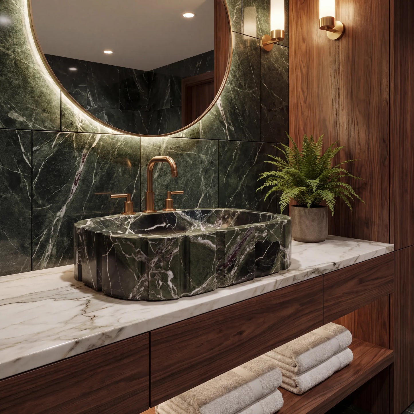 RMD-174 Oval Green Marble Vessel Sink Basin