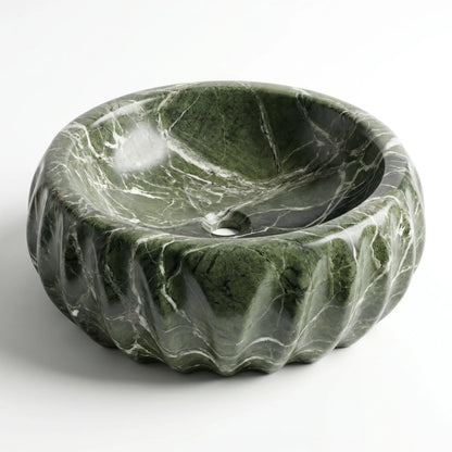 RMD-175 Round Green Marble Vessel Sink Basin