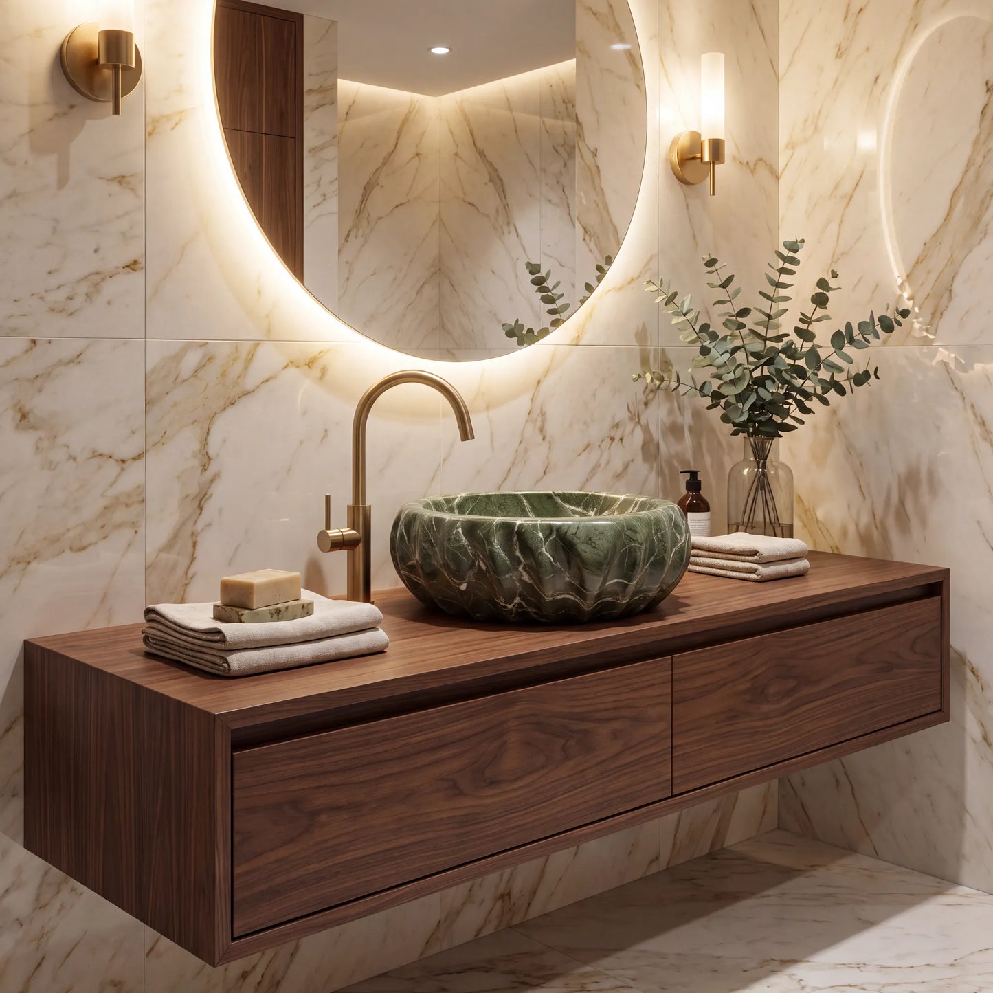 RMD-175 Round Green Marble Vessel Sink Basin