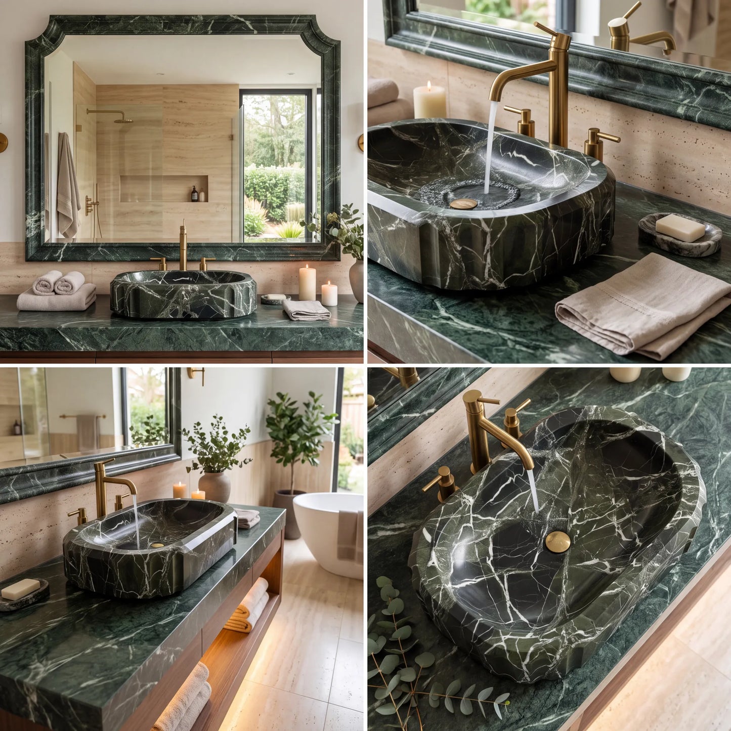 RMD-176 Oval Green Marble Vessel Sink Basin