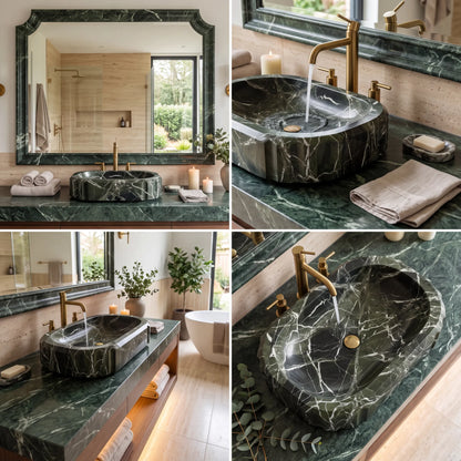 RMD-176 Oval Green Marble Vessel Sink Basin