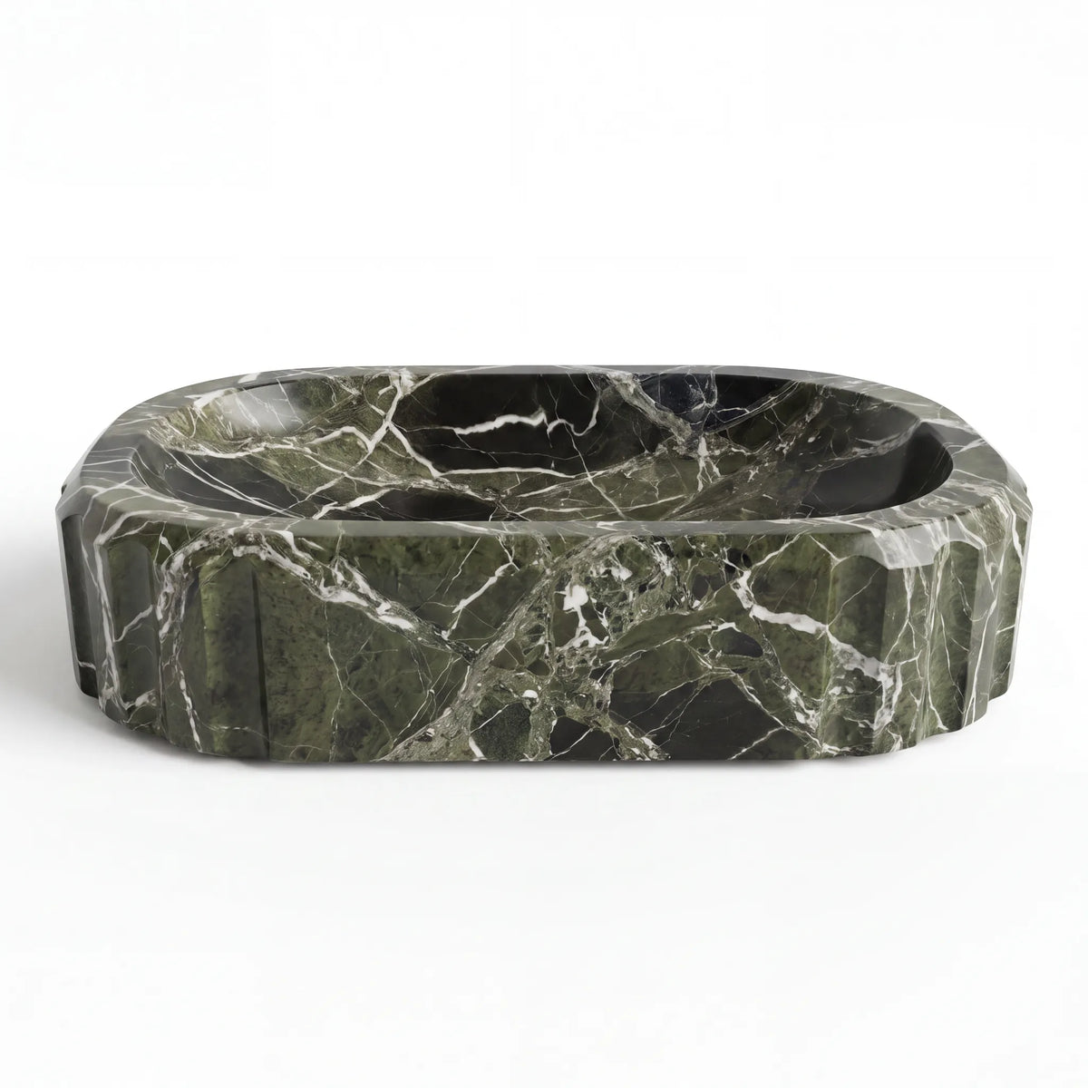 Front view of RMD-176 Veralisse oval green marble vessel sink with polished finish