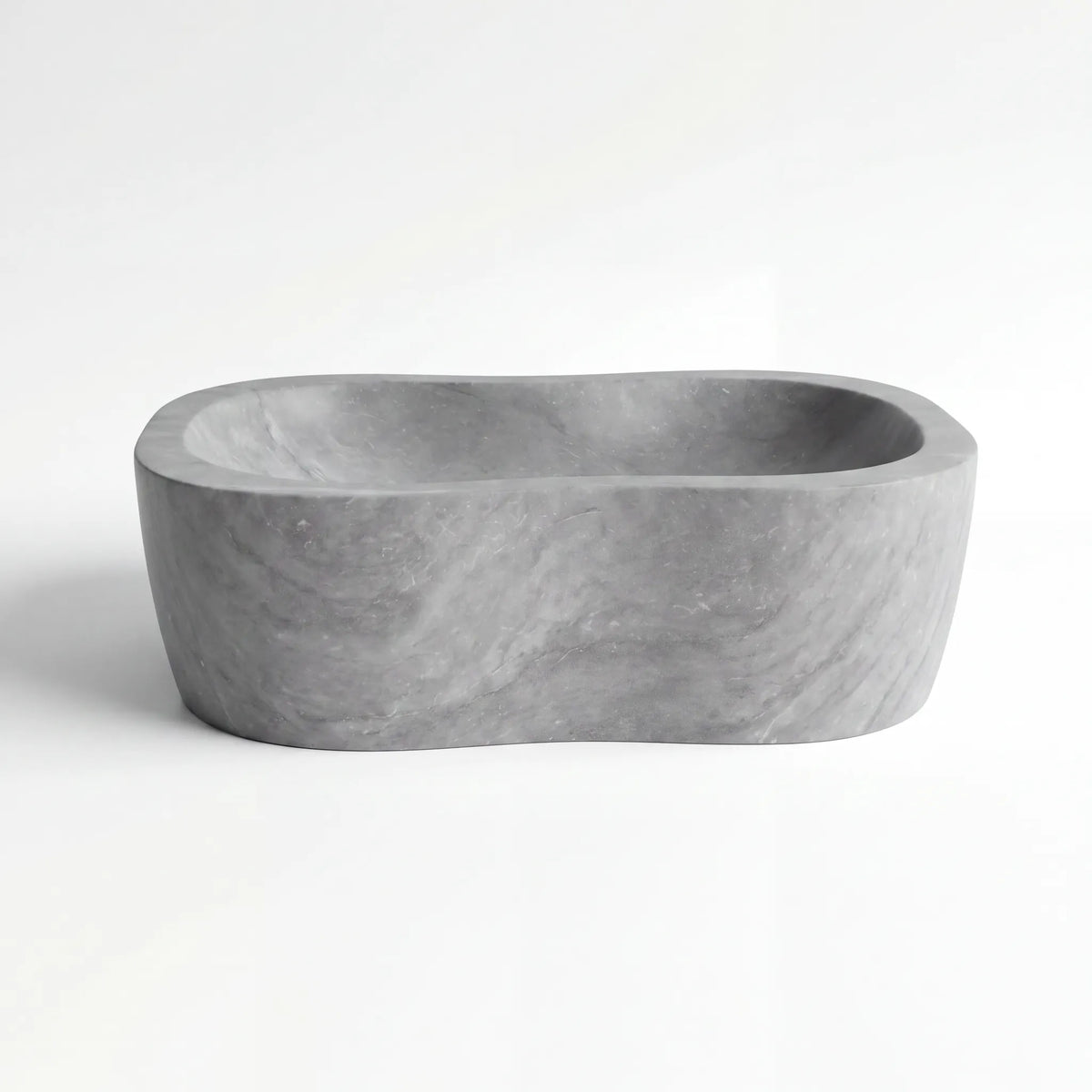 Front view of RMD-177 Griselore round grey marble vessel sink with polished finish
