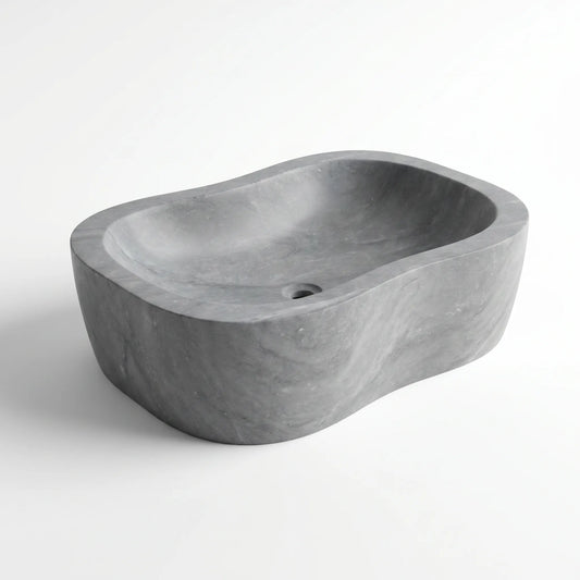 RMD-177 Griselore round grey marble vessel sink with distinctive natural veining