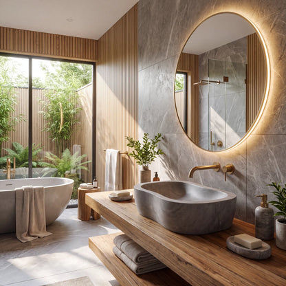 RMD-177 Round Grey Marble Vessel Sink Basin