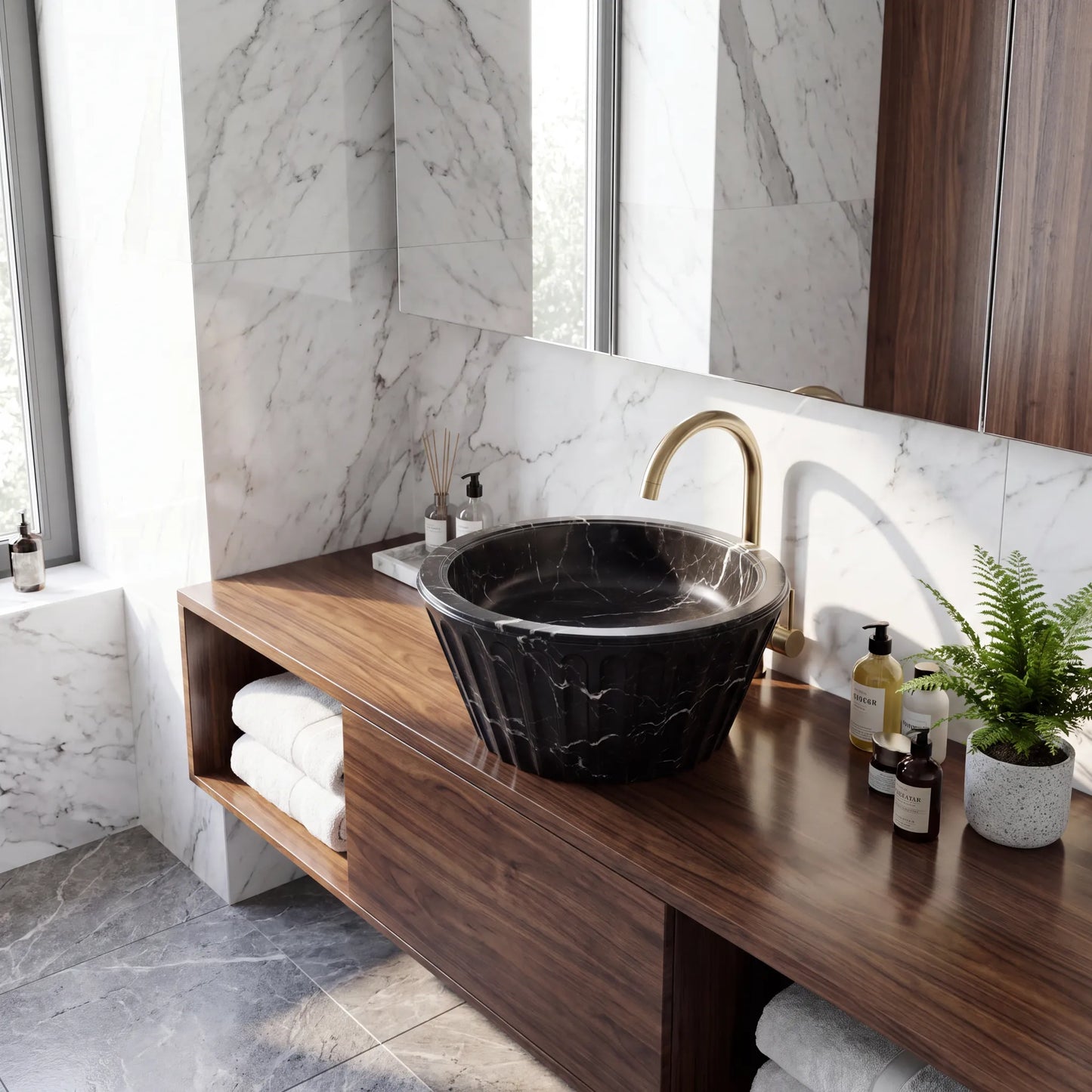 RMD-178 Round Nero Marquina Vessel Sink Basin