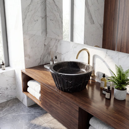 RMD-178 Round Nero Marquina Vessel Sink Basin