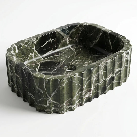 RMD-179 Verdessa round green marble vessel sink with rich natural veining