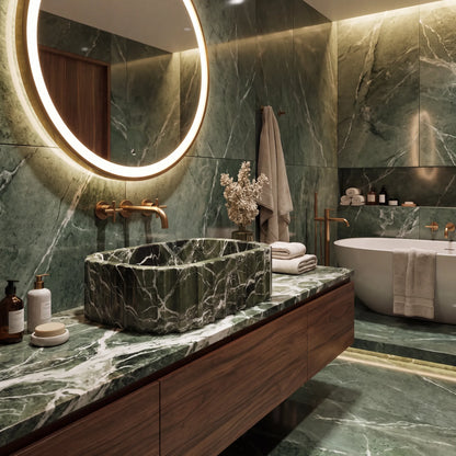 RMD-179 Round Green Marble Vessel Sink Basin