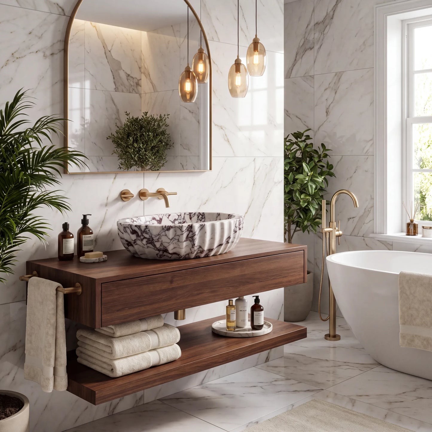 RMD-180  Round Calacatta viola Vessel Sink Basin