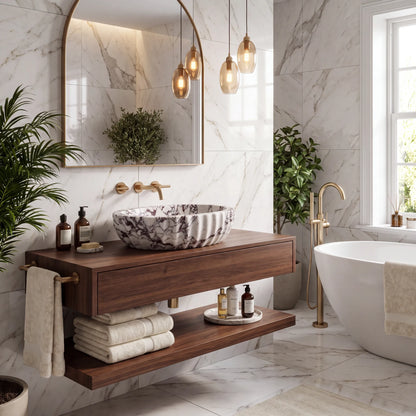 RMD-180  Round Calacatta viola Vessel Sink Basin