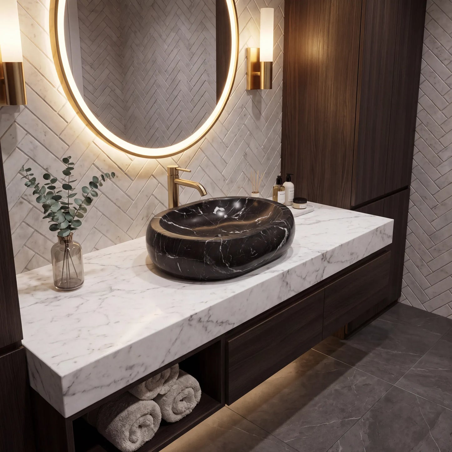 RMD-181 Round Nero Marquina Vessel Sink Basin