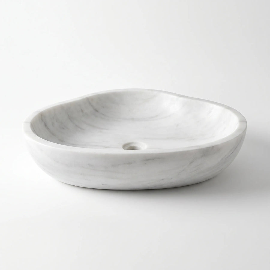 RMD-182 Round Carrara White Vessel Sink Basin