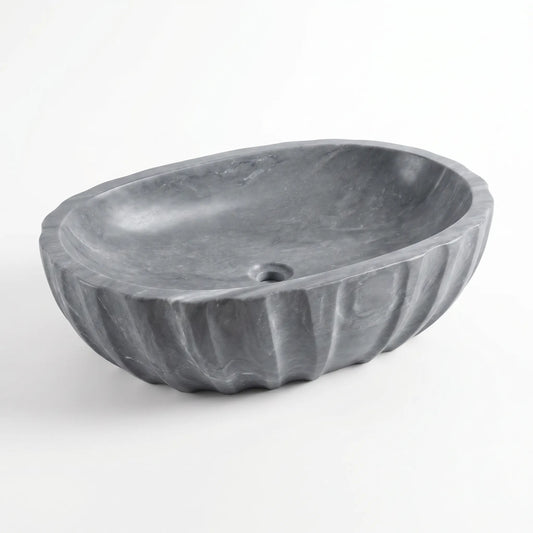 RMD-183 Grivelle round grey marble vessel sink with distinctive natural veining