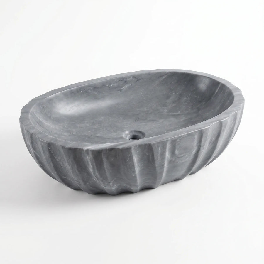 RMD-183 Round Grey Marble Vessel Sink Basin
