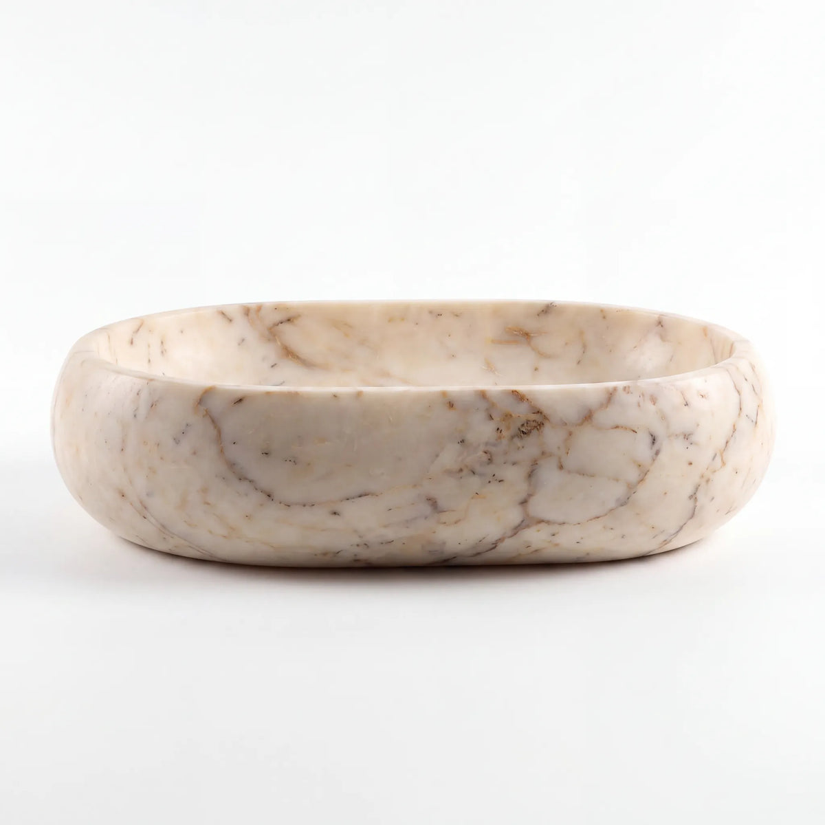Front view of RMD-185 Auremont square Calacatta Gold marble vessel sink with polished finish