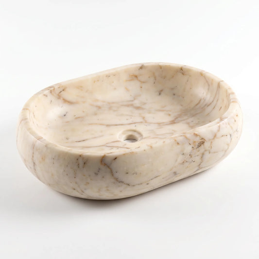 RMD-185 Auremont square Calacatta Gold marble vessel sink with elegant natural veining
