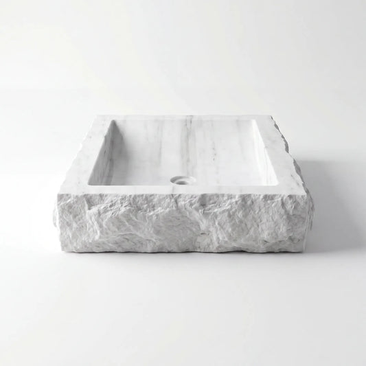 RMD-186 Carravene round Carrara white marble vessel sink with elegant natural veining