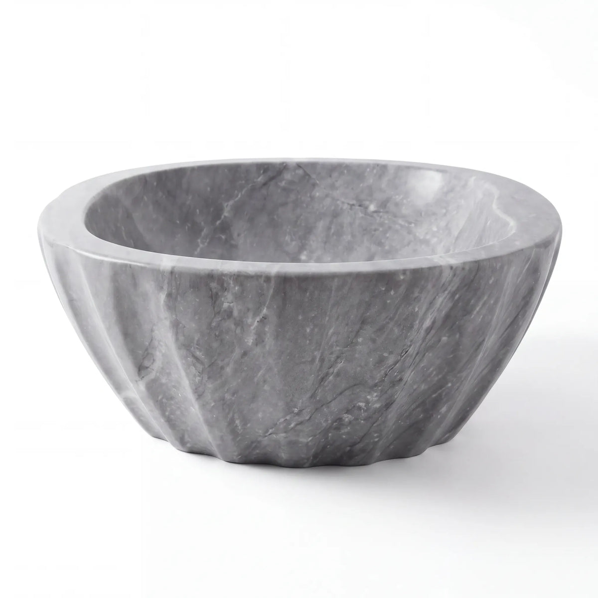 Front view of RMD-190 Griselune oval grey marble vessel sink with polished finish