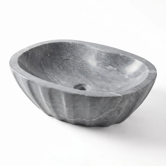 RMD-190 Griselune oval grey marble vessel sink with distinctive natural veining