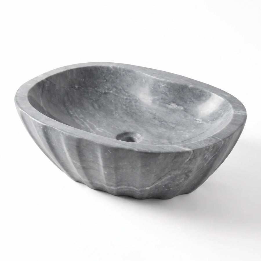 RMD-190 Oval Grey Marble Vessel Sink Basin