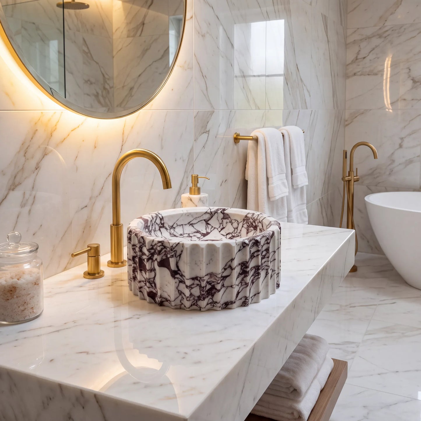 RMD-193  Round Calacatta viola Vessel Sink Basin