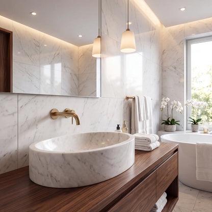 RMD-194 Round Carrara White Vessel Sink Basin