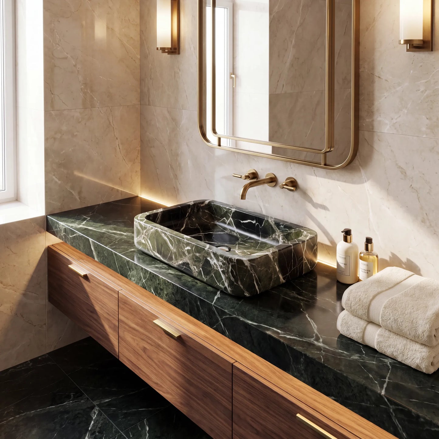 RMD-196 Round Green Marble Vessel Sink Basin