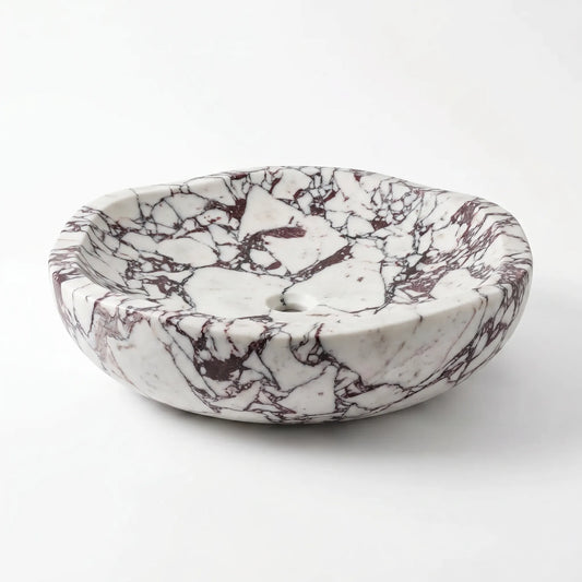 RMD-199 Violara round Calacatta Viola marble vessel sink with dramatic natural veining